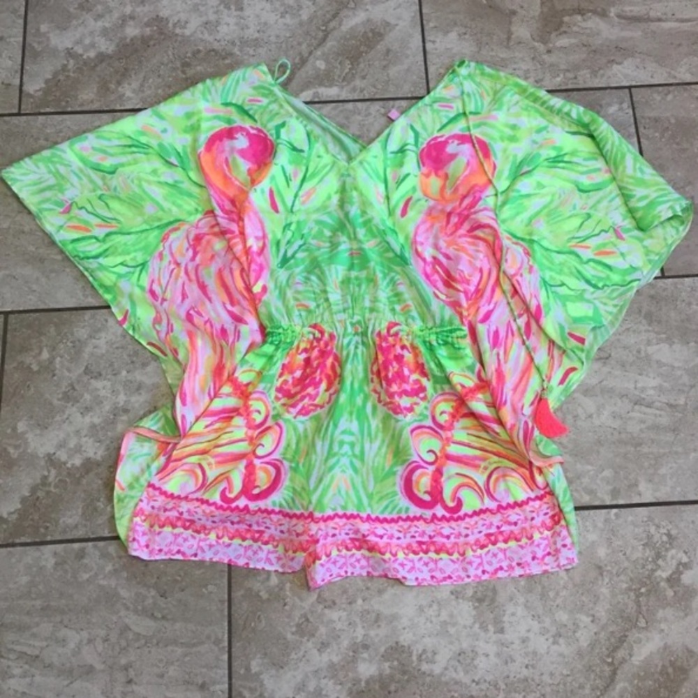 FIRM PRICE NWOT Lilly Pulitzer Mai Romper XS Unicorn 🦄 Tiki Pink Flamingo